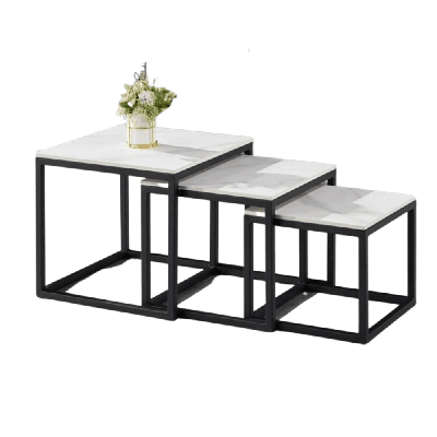 eve set of 3 sintered stone nesting coffee table - black and white