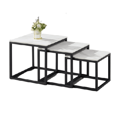 eve set of 3 sintered stone nesting coffee table - black and white