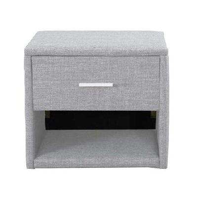 fabric nightstand bed side table with led light - light grey