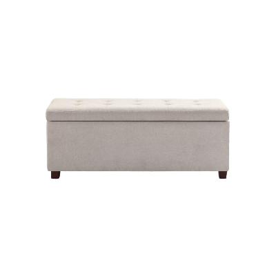 fabric storage box ottoman foot stool bench - beige beige