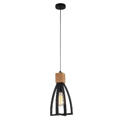 faro pendant lamp light interior es matte black convex cone with wood highlight od180mm