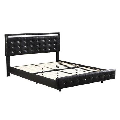 floating bed frame with headboard led lights and storage - black (queen)