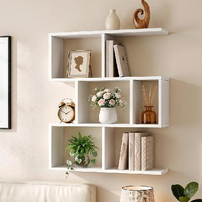 floating wall shelf bookshelf 3-tier display storage organiser white