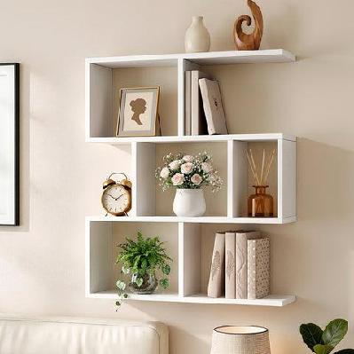 floating wall shelf bookshelf 3-tier display storage organiser white