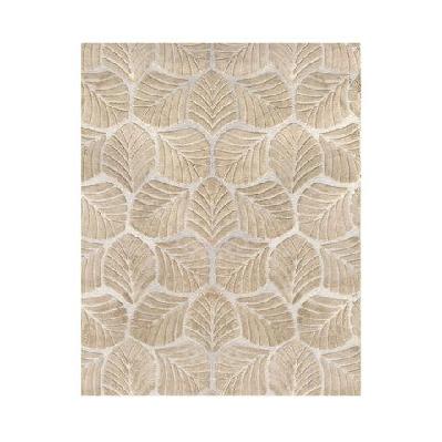 plush shaggy floor rug leaf pattern 10mm pile | non-slip soft embossed carpet 200x230cm - gold