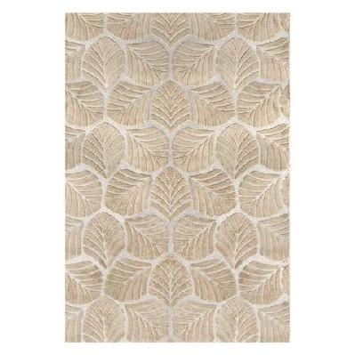 plush shaggy leaf pattern floor rug embossed 10mm pile | non-slip 200x290cm - gold