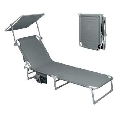 foldable lounge chair with canopy – 5-position reclining outdoor sun lounger with adjustable shade and side pockets (dark grey)