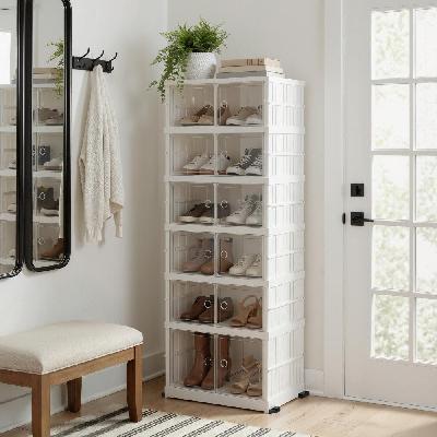 foldable shoe storage box 6 tier 12 pairs entryway