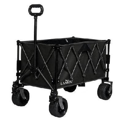 folding wagon cart in black | heavy-duty 3-tier utility trolley with 240l capacity and all-terrain wheels (black)