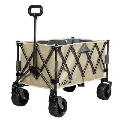 folding wagon cart in khaki | heavy-duty 3-tier utility trolley with 240l capacity and all-terrain wheels (khaki)