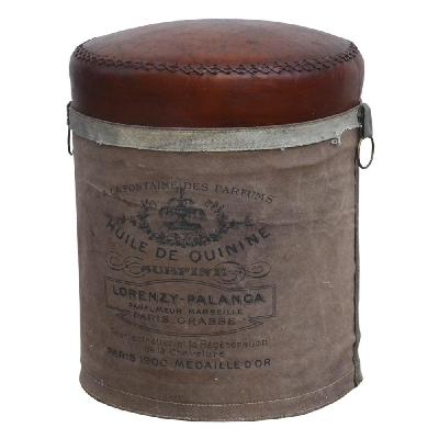 french industrial rustic leather canvas perfume foot stool ottoman