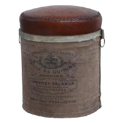 french industrial rustic leather canvas perfume foot stool ottoman