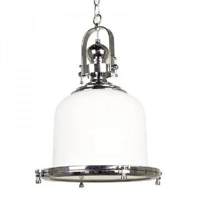 gandara classic pendant light lamp industrial bell shape chain cord- white glass chrome
