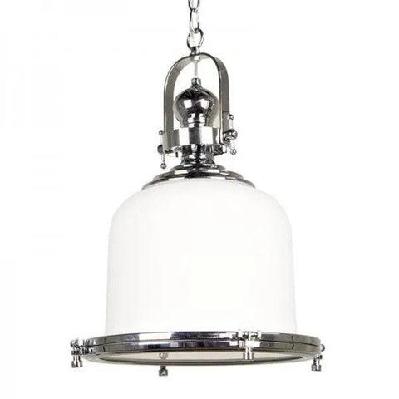 gandara classic pendant light lamp industrial bell shape chain cord- white glass chrome
