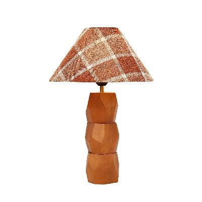 gaia hand-faceted wooden base table desk lamp light plaid shade brown