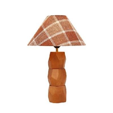 gaia hand-faceted wooden base table desk lamp light plaid shade brown