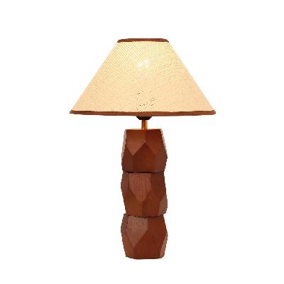 gaia hand-faceted wooden base table desk lamp light woven shade brown/natural