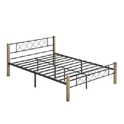 gale classic bed frame wooden post metal frame queen size - maple and black