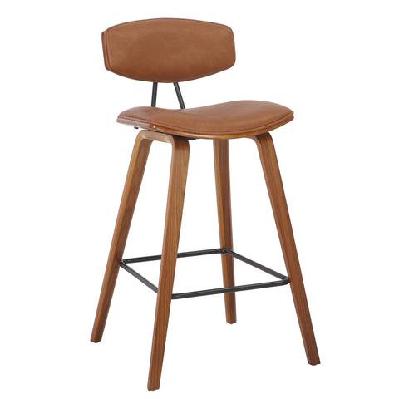 ganesh retro pu leather kitchen counter bar stool wooden legs - brown
