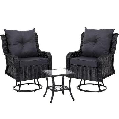 gardeon outdoor chairs patio furniture lounge setting 3 pcs wicker swivel chair table bistro set