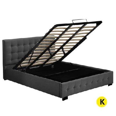 gas lift bed frame fabric base mattress storage king size dark grey