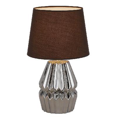 greet modern table desk lamp light fabric ceramic chrome brown gloss