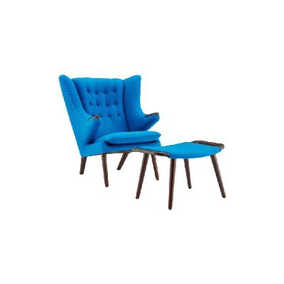 hans wegner replica fabric papa bear accent lounge chair w/ ottoman  - blue blue