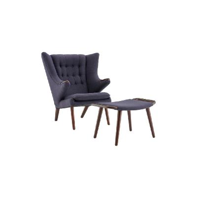 hans wegner replica fabric papa bear accent lounge chair w/ ottoman  - drak grey grey