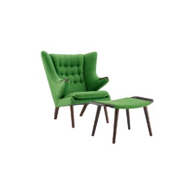 hans wegner replica fabric papa bear accent lounge chair w/ ottoman  - green green