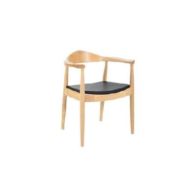 hans wegner replica round kitchen dining chair armchair - ash/black leather ash