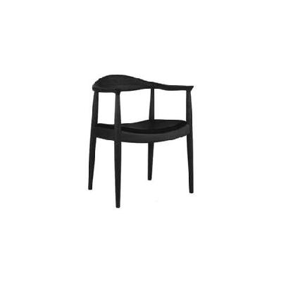 hans wegner replica round kitchen dining chair armchair - black leather black