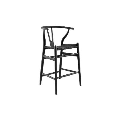 hans wegner replica wishbone wooden counter kitchen bar stool - oak wood/black black