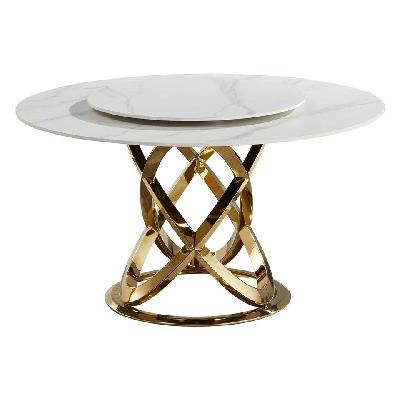 hayes luxurious sintered stone round dining table 130cm w/ lazy susan - white and gold