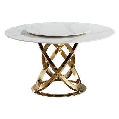 hayes luxurious sintered stone round dining table 130cm w/ lazy susan - white and gold