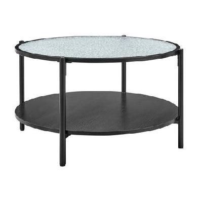 hester modern round tea coffee table 2-tier glass top black