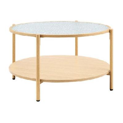 hester modern round tea coffee table 2-tier glass top oak