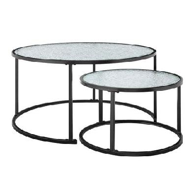 hester set of 2 nesting round tea coffee table glass top black