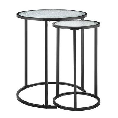 hester set of 2 round side end lamp table glass top black