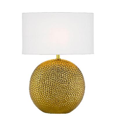 icaria modern table desk lamp light ceramic fabric gold white gloss