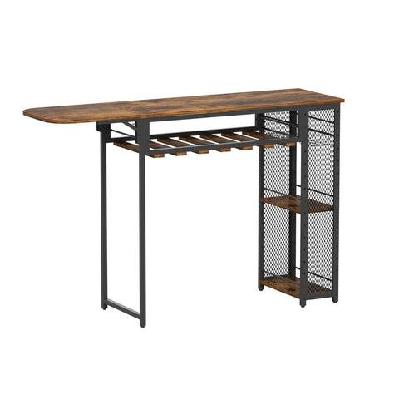 industrial bar table with wine rack built-in cup holder extendable 140cm