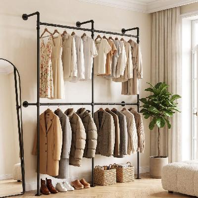 industrial pipe clothing rack garment clothes display stand wall mounted