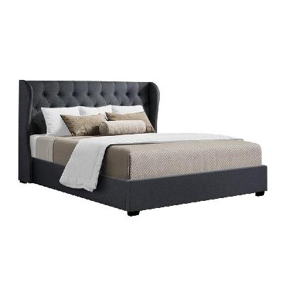 issa bed frame fabric gas lift storage - charcoal king