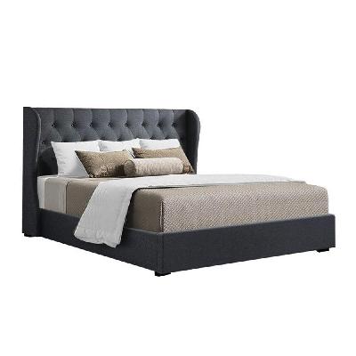 issa bed frame fabric gas lift storage - charcoal queen