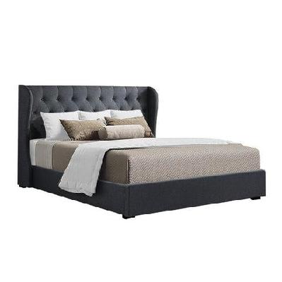issa bed frame fabric gas lift storage - charcoal queen