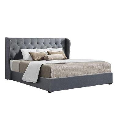 issa bed frame fabric gas lift storage - grey king