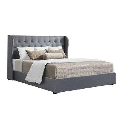 issa bed frame fabric gas lift storage - grey queen