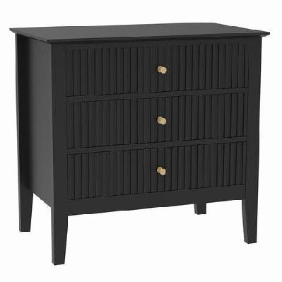 issey modern fluted wide 3-drawers nightstand bedside table black