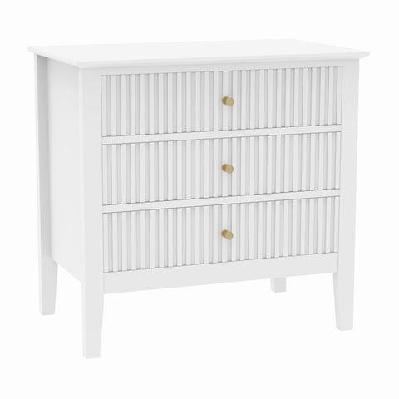 issey modern fluted wide 3-drawers nightstand bedside table white