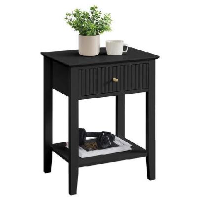 issey modern wooden bedside nightstand side table fluted 1-drawer - black