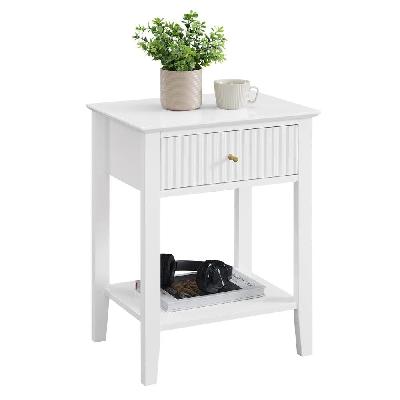 issey modern wooden bedside nightstand side table fluted 1-drawer - white
